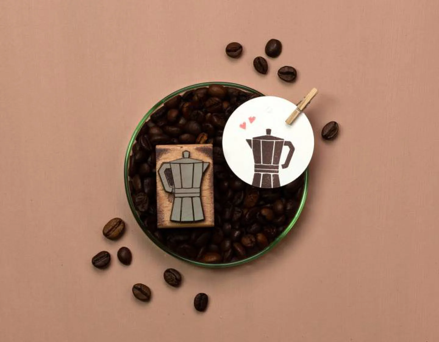 stempel hout koffiepot caffetiere espres.